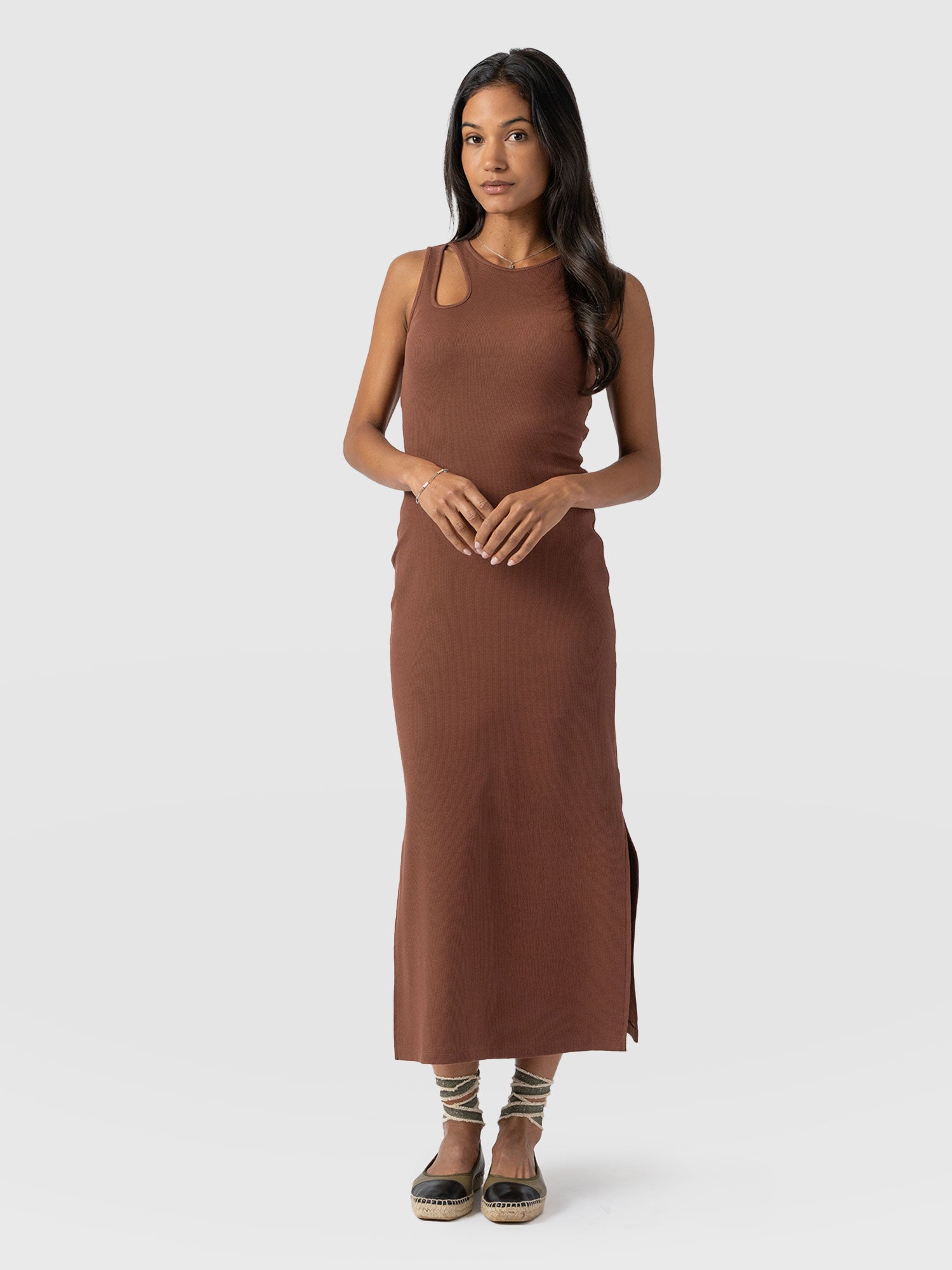 Axel Cut Out Midi Dress Russet Brown