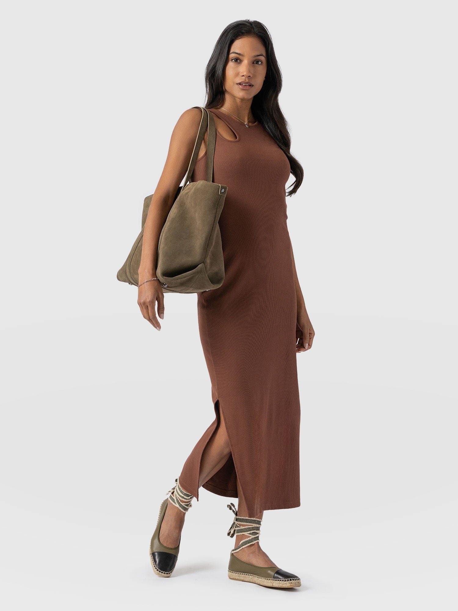 Axel Cut Out Midi Dress Russet Brown