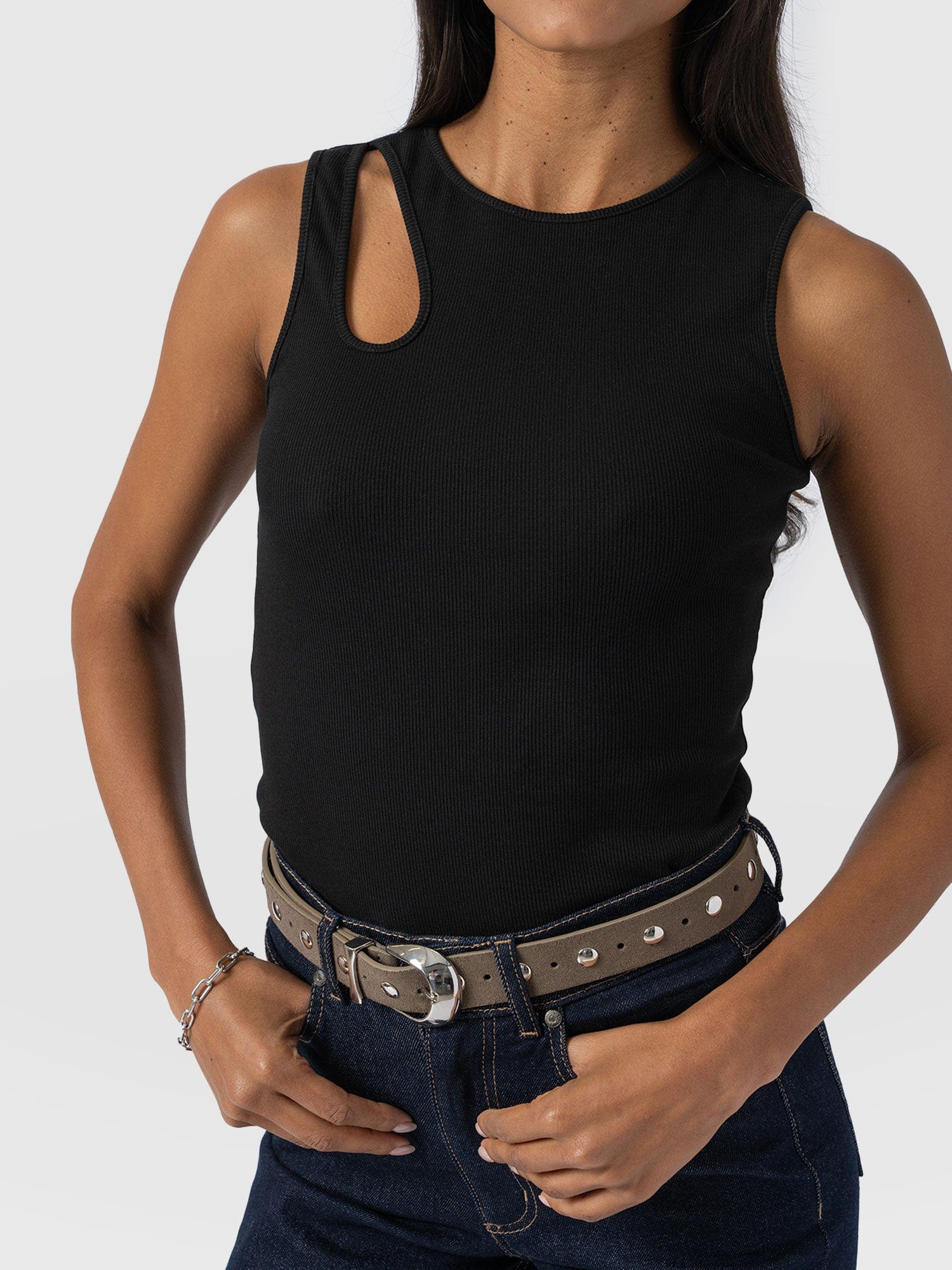 Axel Cut Out Vest - Black - Women's Vests | Saint and Sofia® UK