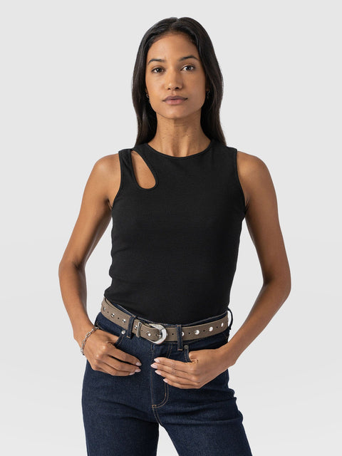 Axel Cut Out Vest - Black - Women's Vests | Saint and Sofia® UK