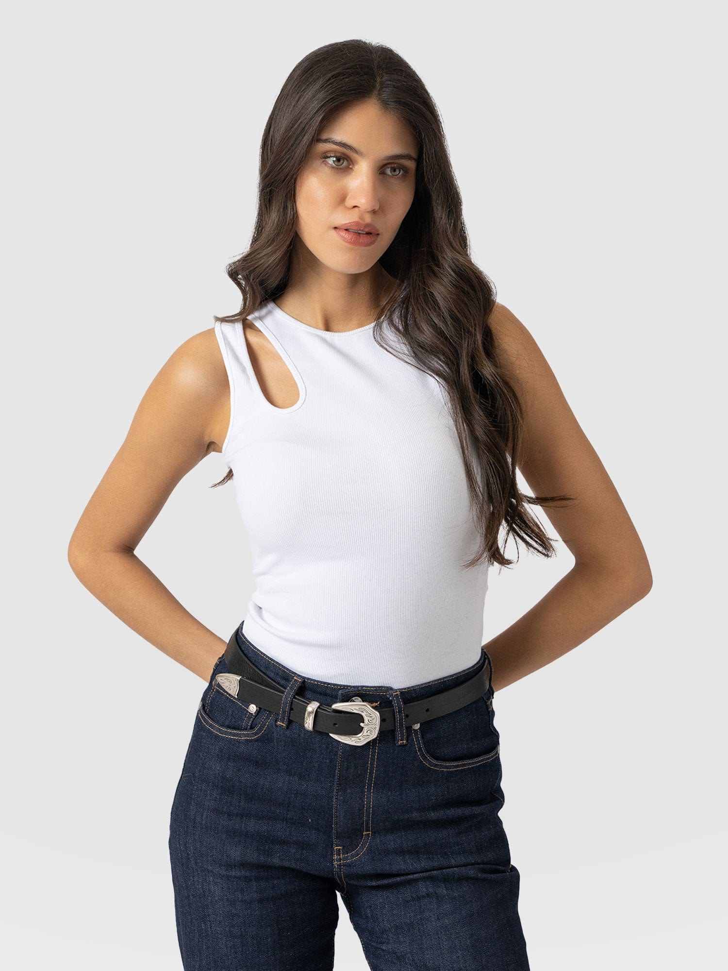 Axel Cut Out Vest White - Women's Vests | Saint + Sofia® UK