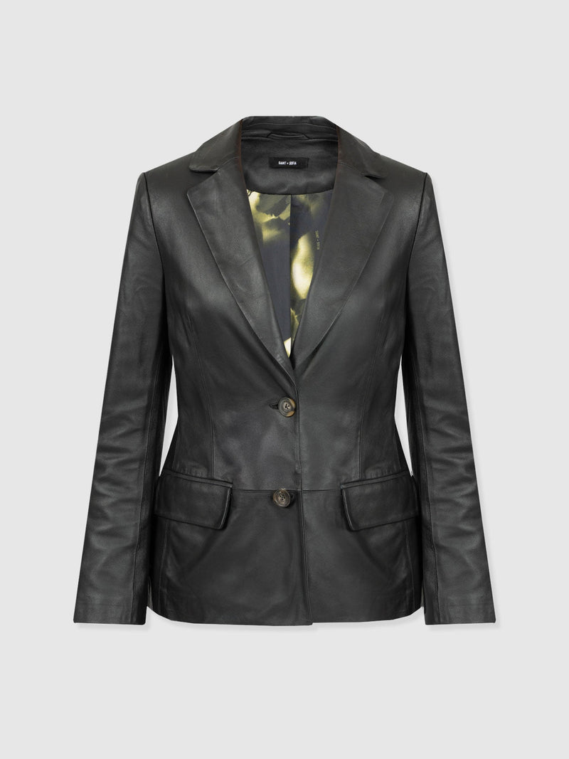 Axel Single Breasted Blazer - Black Leather
