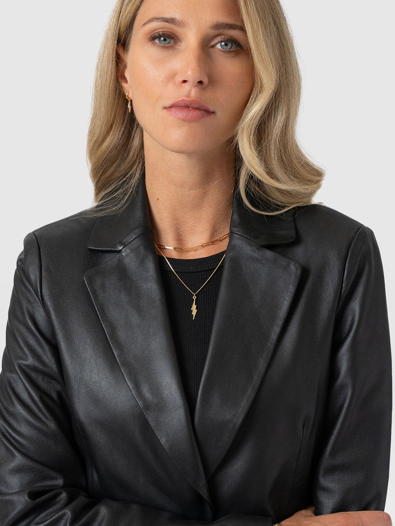 Axel Single Breasted Blazer - Black Leather