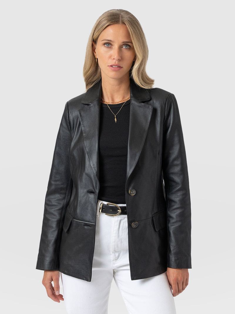 Axel Single Breasted Blazer - Black Leather