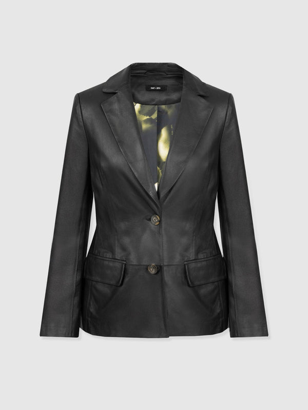 Axel Single Breasted Blazer - Black Leather
