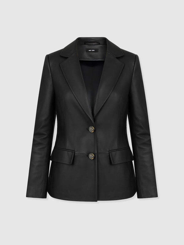 Axel Single Breasted Blazer - Black Leather