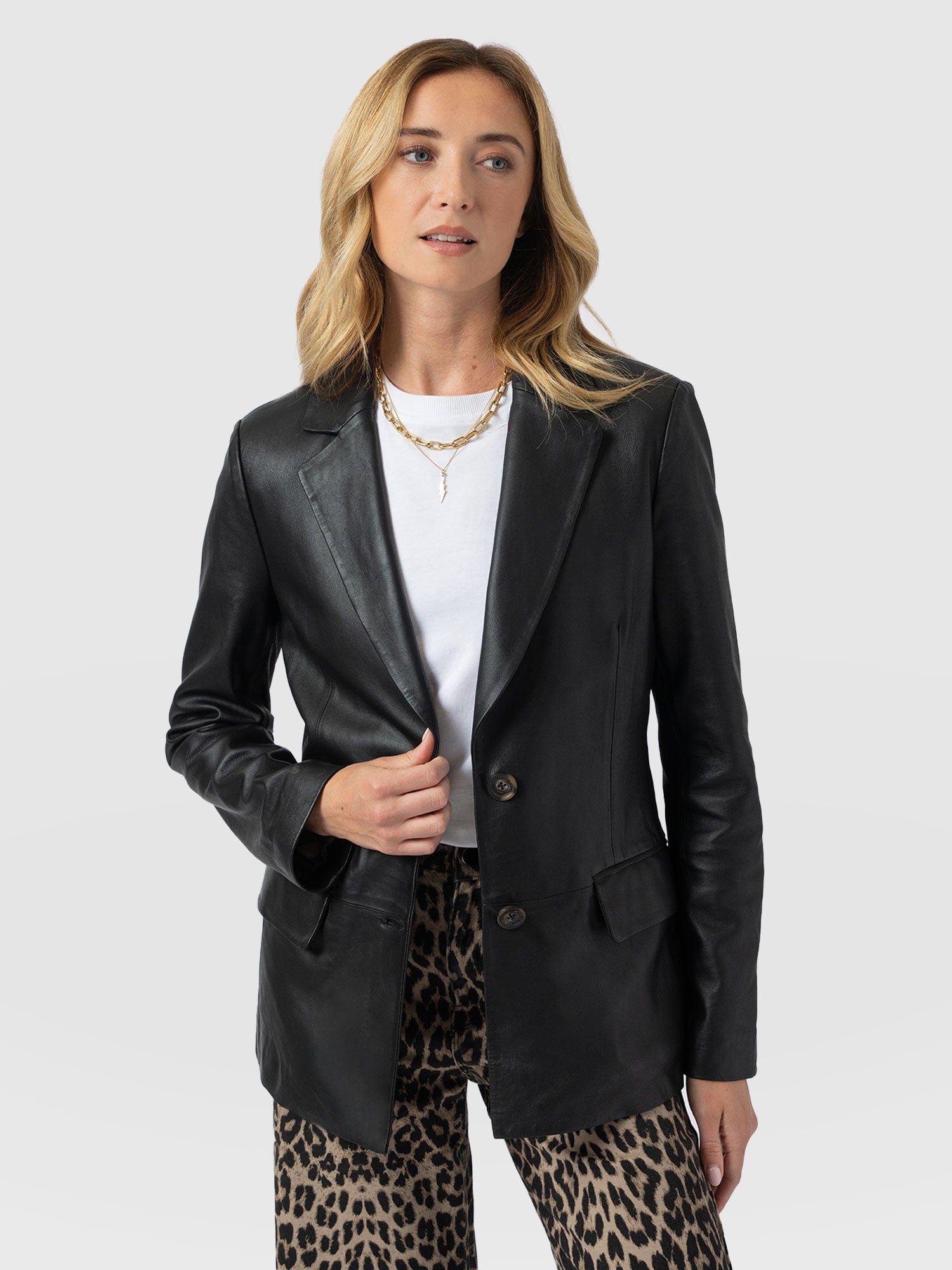 Axel Single Breasted Blazer - Black Leather