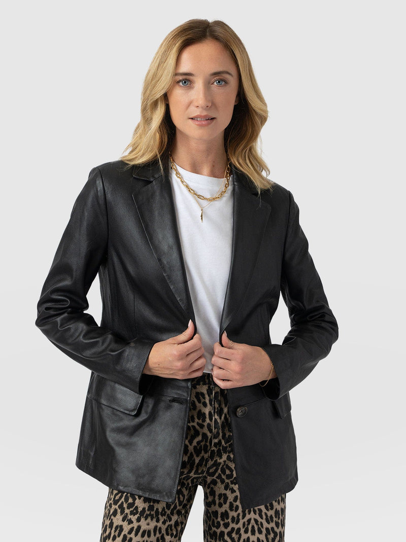 Axel Single Breasted Blazer - Black Leather