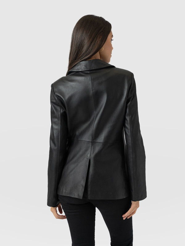 Axel Single Breasted Blazer - Black Leather