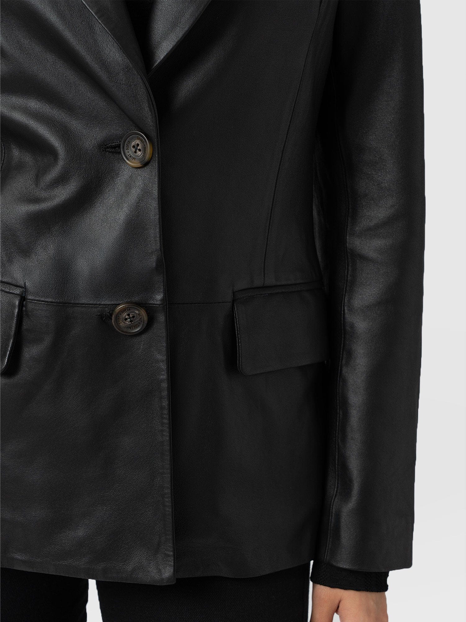 Axel Single Breasted Blazer - Black Leather - Women's Leathers | Saint + Sofia® UK