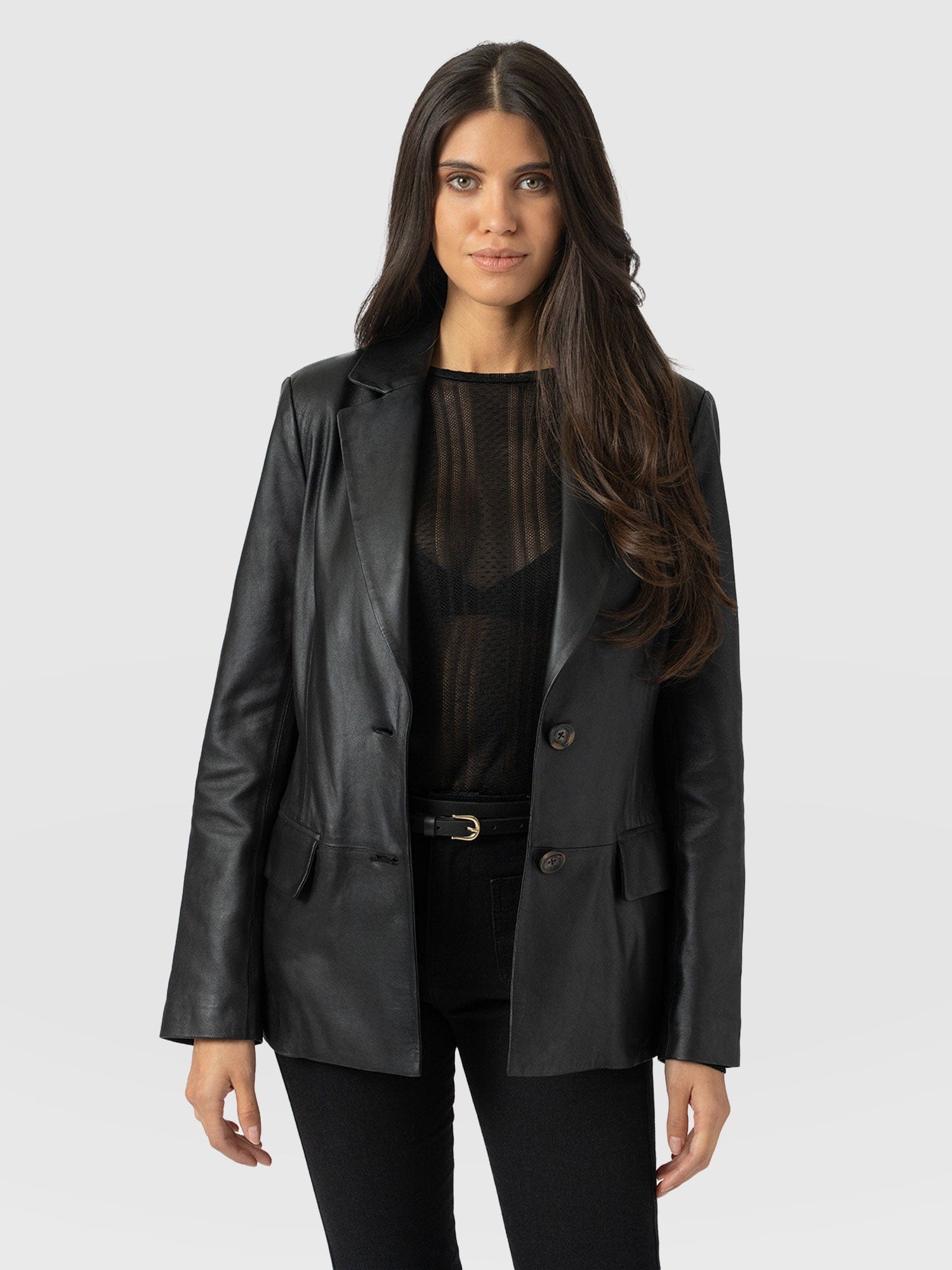 Axel Single Breasted Blazer - Black Leather - Women's Leathers | Saint + Sofia® UK