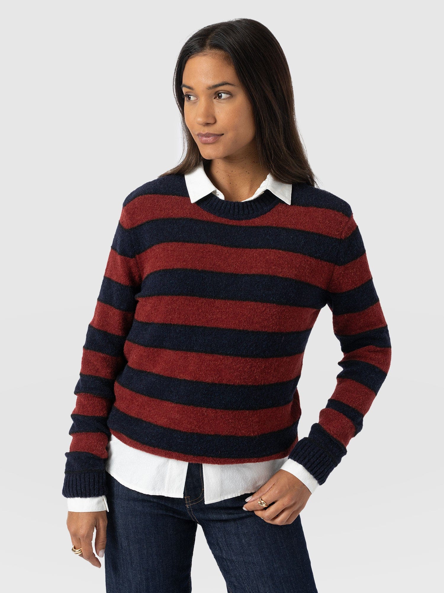 Azura Knit Jumper - Red/Navy - Women's Jumpers | Saint + Sofia® UK