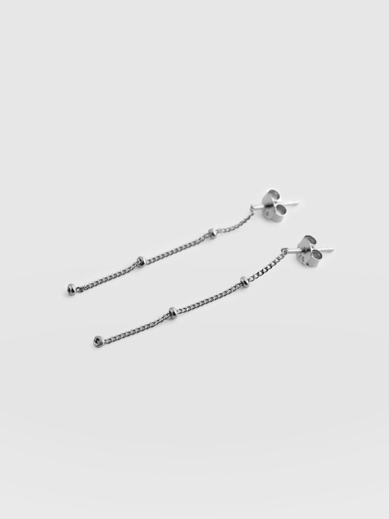 Ball Chain Drop Earrings - Silver