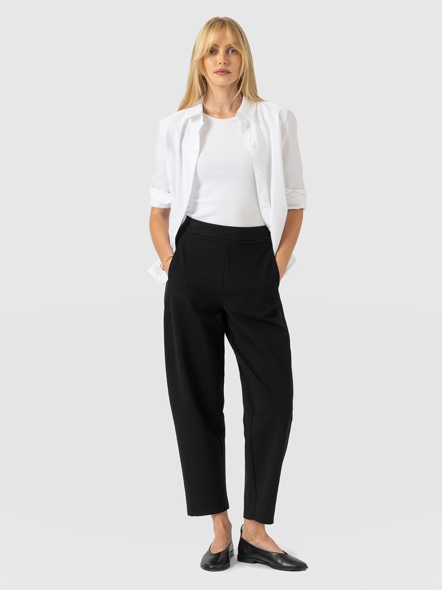 Barrel Leg Jersey Pant - Black - Women's Trousers | Saint and Sofia® UK