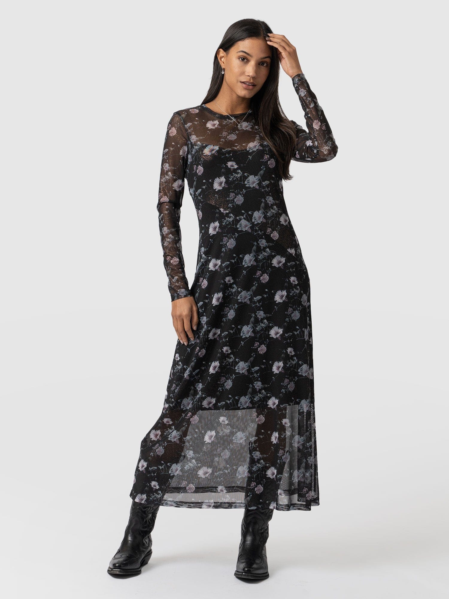 Runway Mesh Dress - Gothic Floral Sparkle