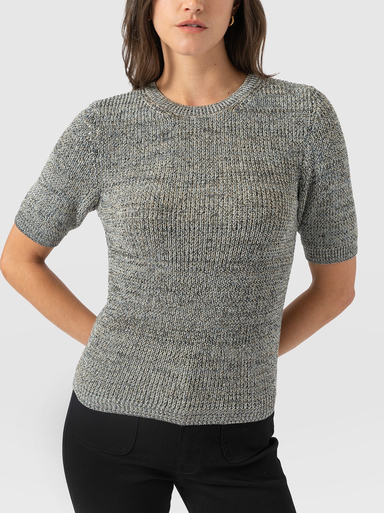 Blair Knit Tee - Black/Blue/Yellow - Women's Jumpers | Saint and Sofia® UK