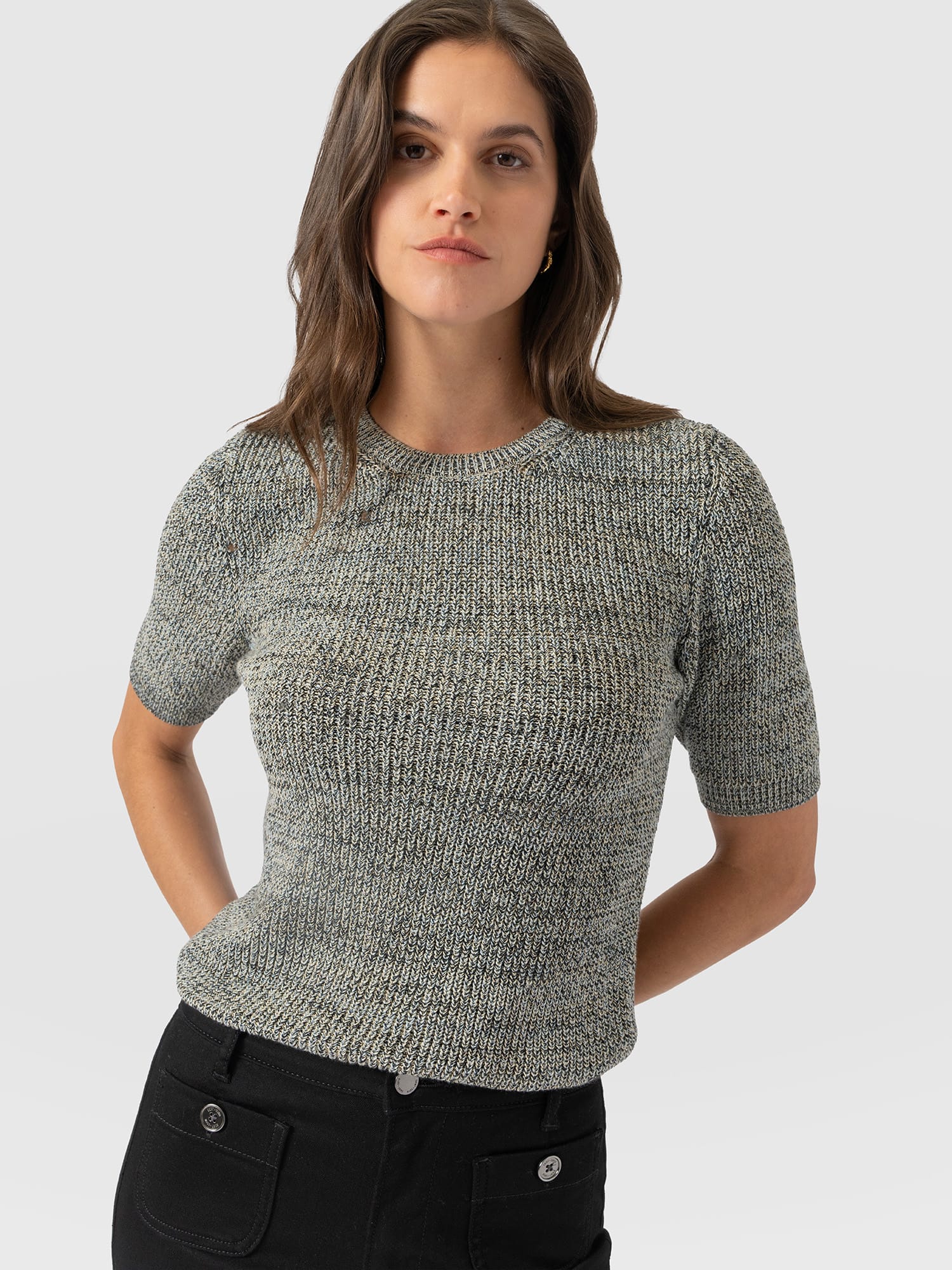 Blair Knit Tee - Black/Blue/Yellow - Women's Jumpers | Saint and Sofia® UK