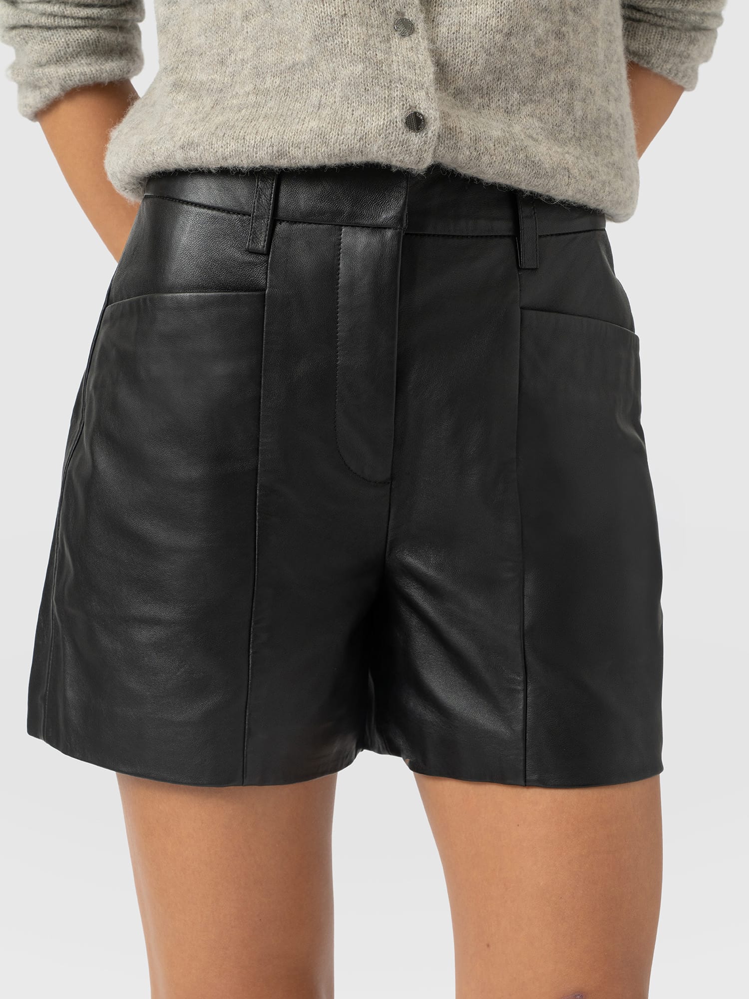 Bonham Leather Short Black - Women's Shorts | Saint and Sofia® UK