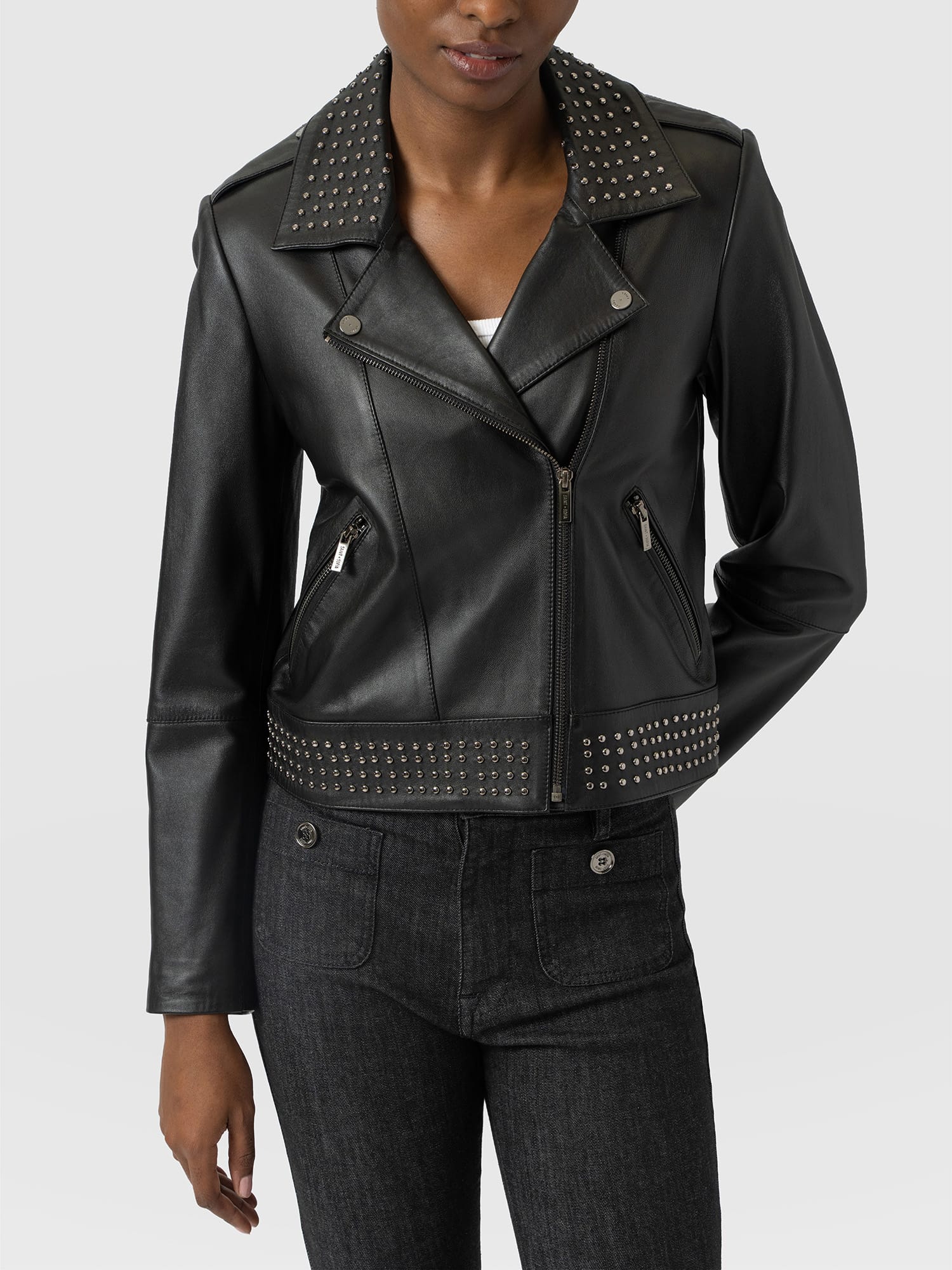 Bonham Studded Biker Jacket - Black