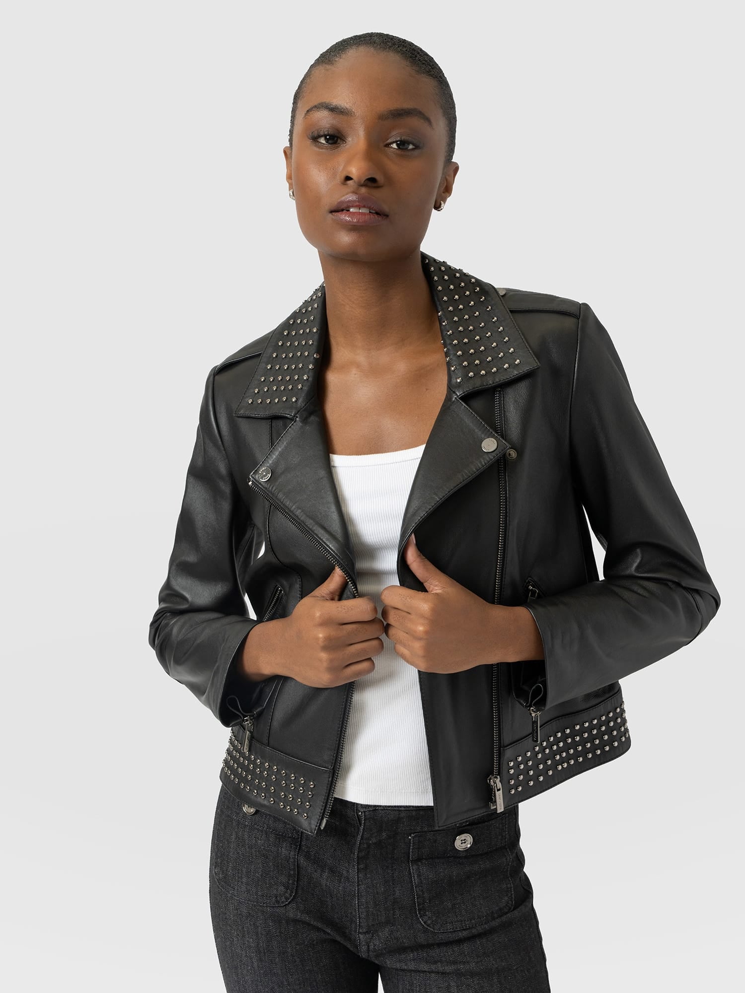 Bonham Studded Biker Jacket - Black