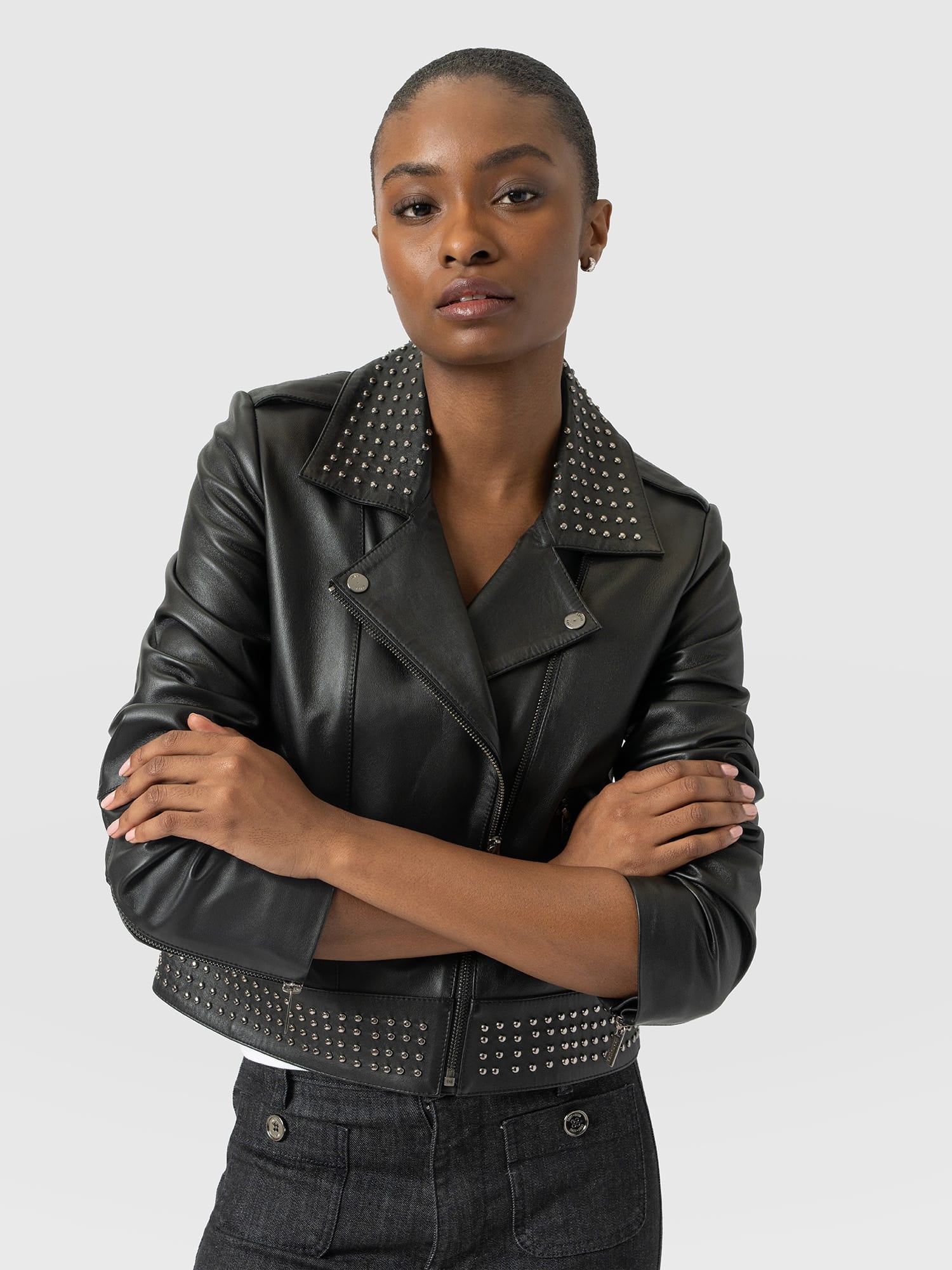 Bonham Studded Biker Jacket - Black