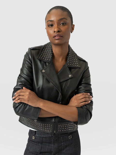 Bonham Studded Biker Jacket - Black