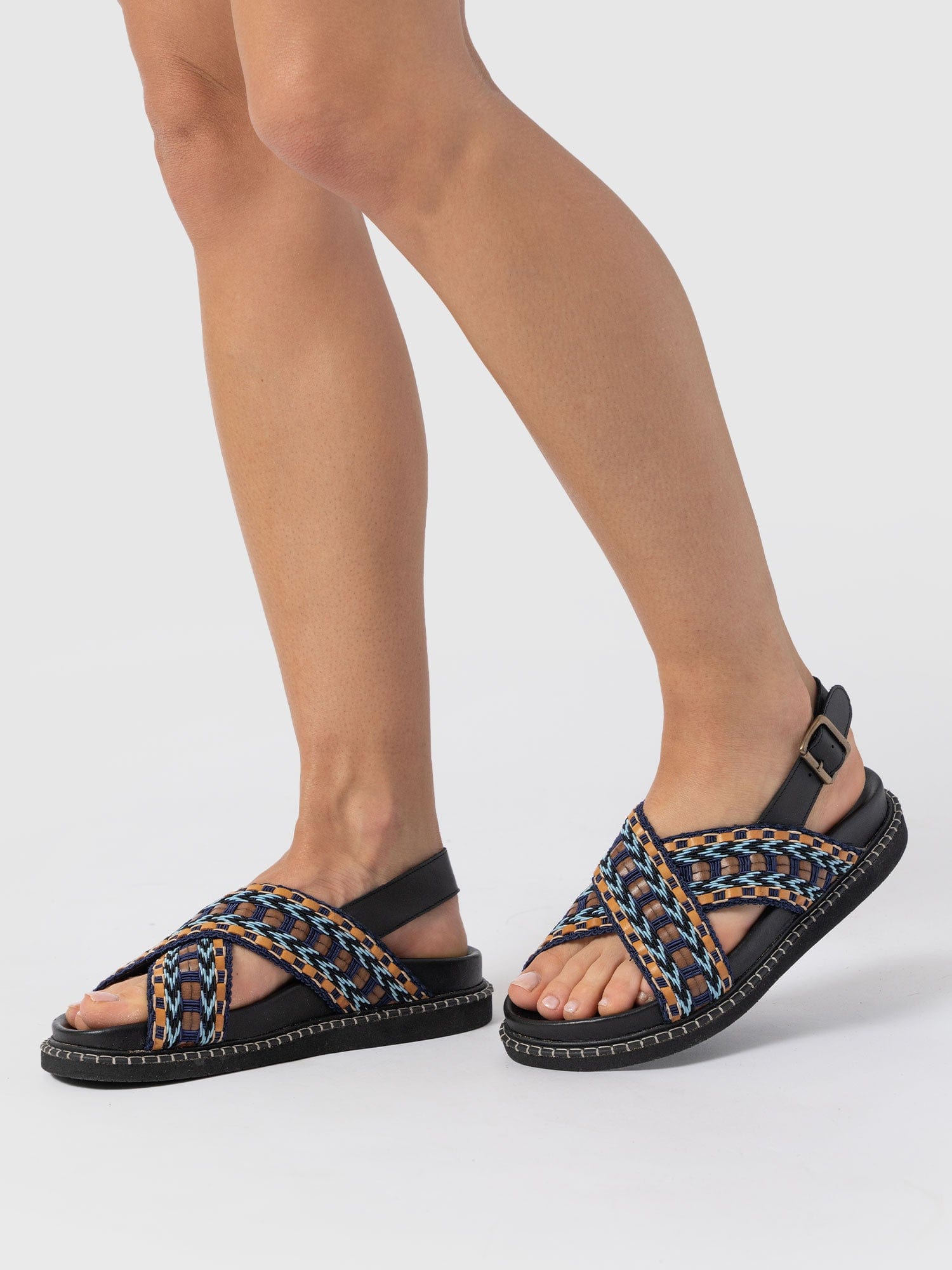 Bonnie Cross Over Sandals - Blue/Brown - Women's Shoes | Saint + Sofia® UK