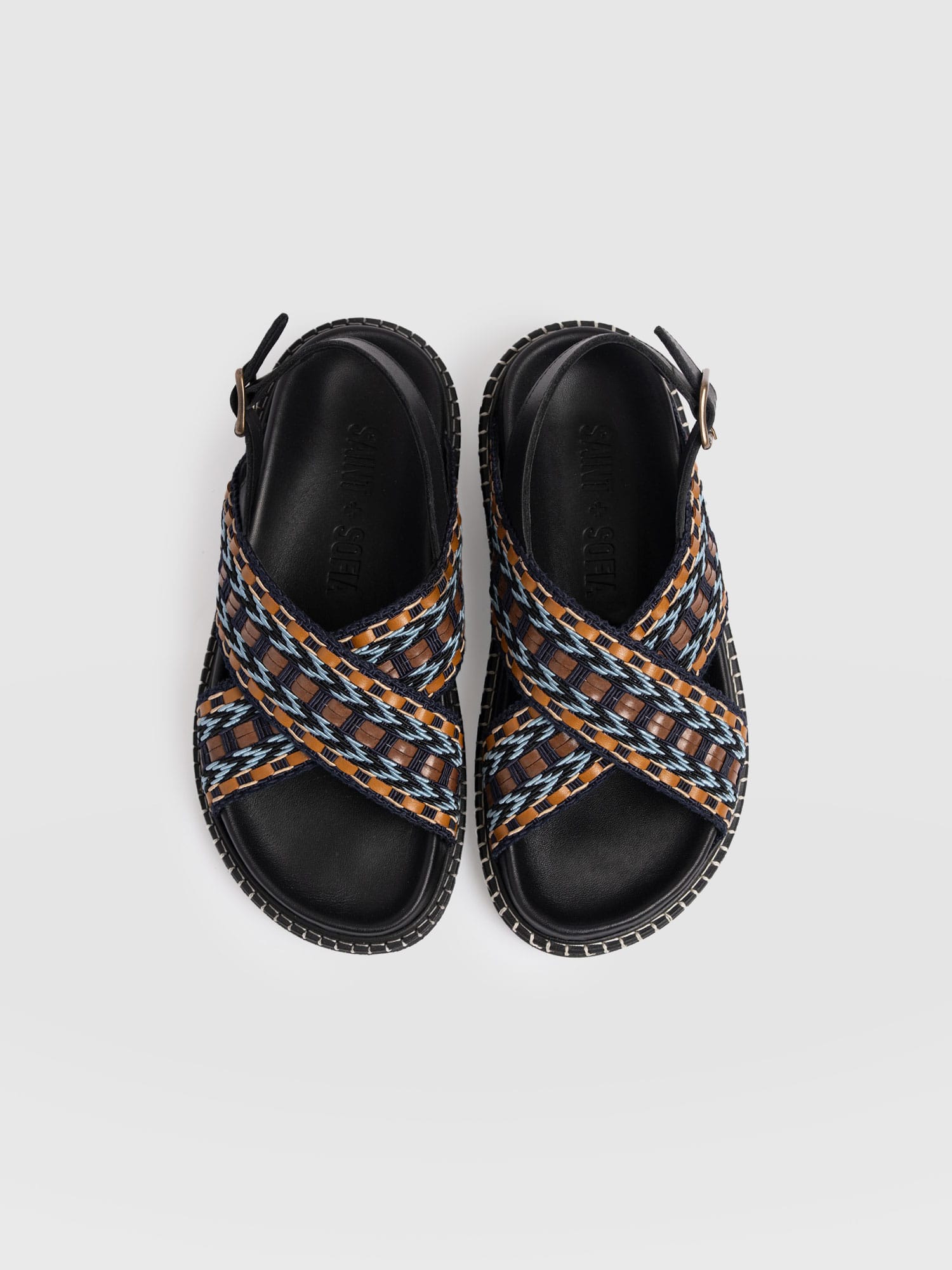 Bonnie Cross Over Sandals - Blue/Brown - Women's Shoes | Saint + Sofia® UK