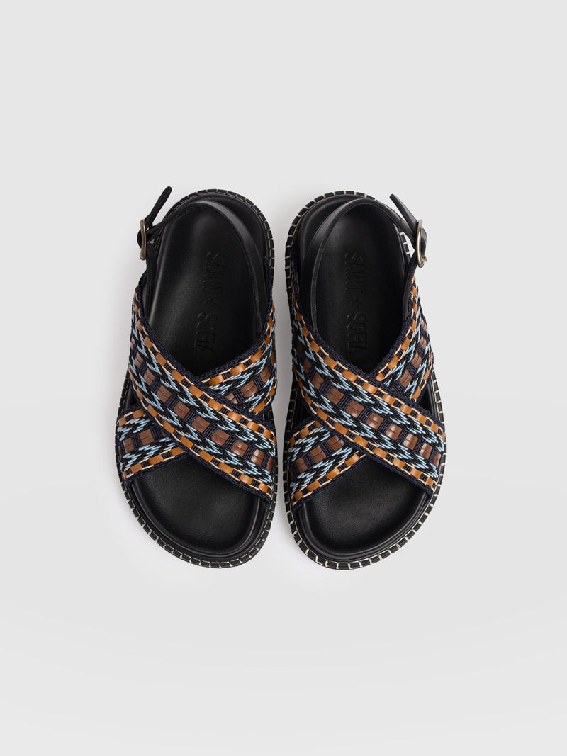 Bonnie Cross Over Sandals - Blue/Brown - Women's Shoes | Saint + Sofia® UK