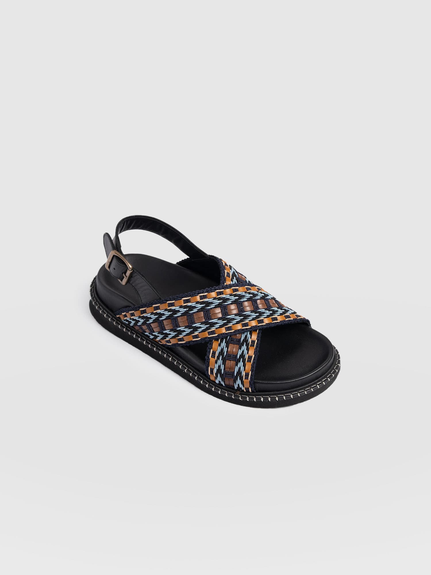 Bonnie Cross Over Sandals - Blue/Brown - Women's Shoes | Saint + Sofia® UK
