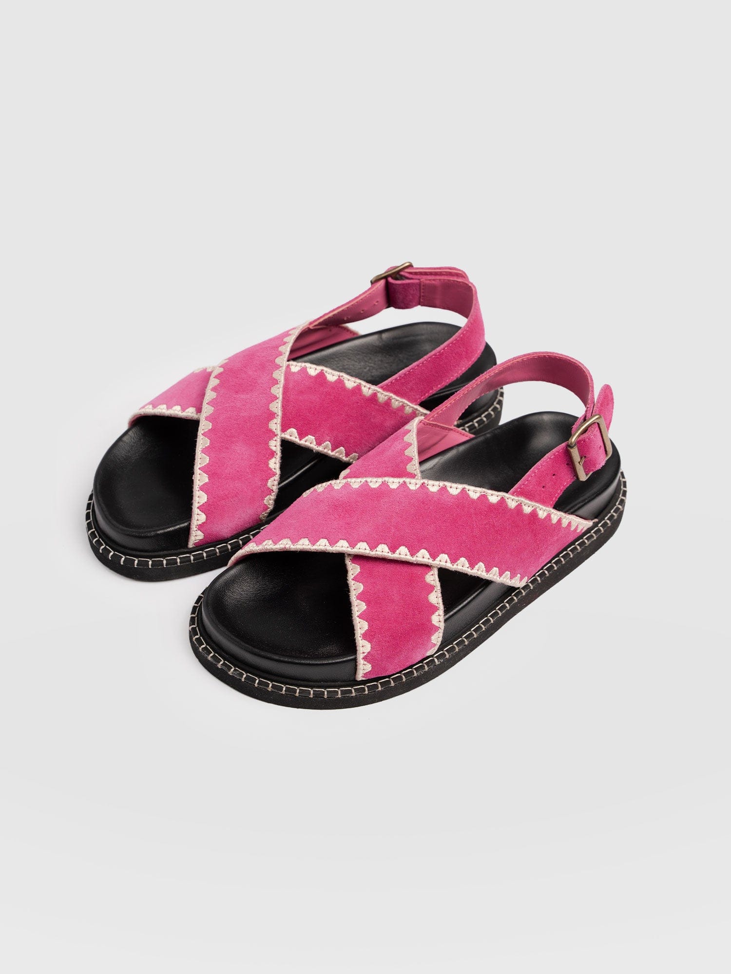 Bonnie Cross Over Sandals - Pink Suede