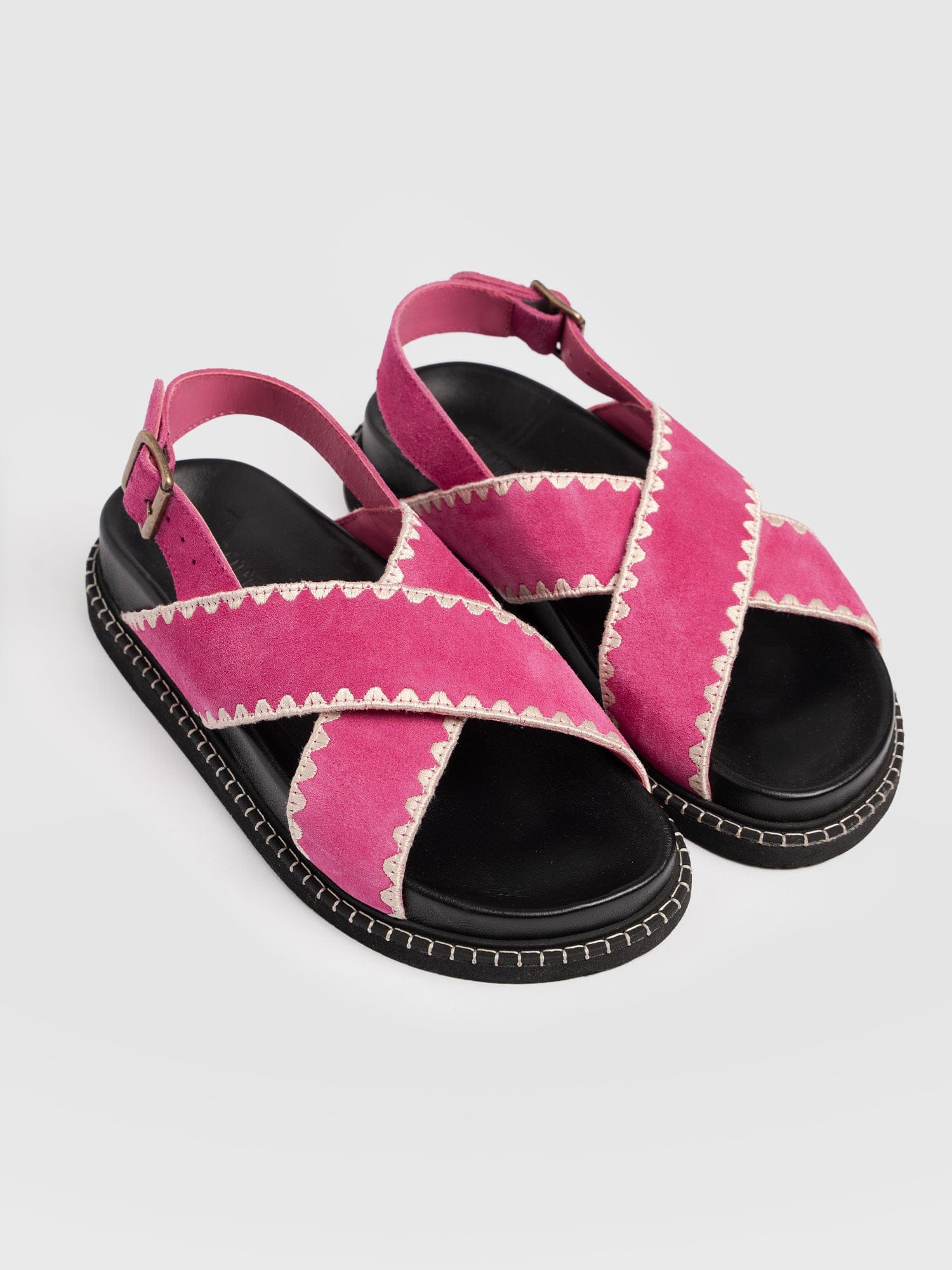 Bonnie Cross Over Sandals - Pink Suede