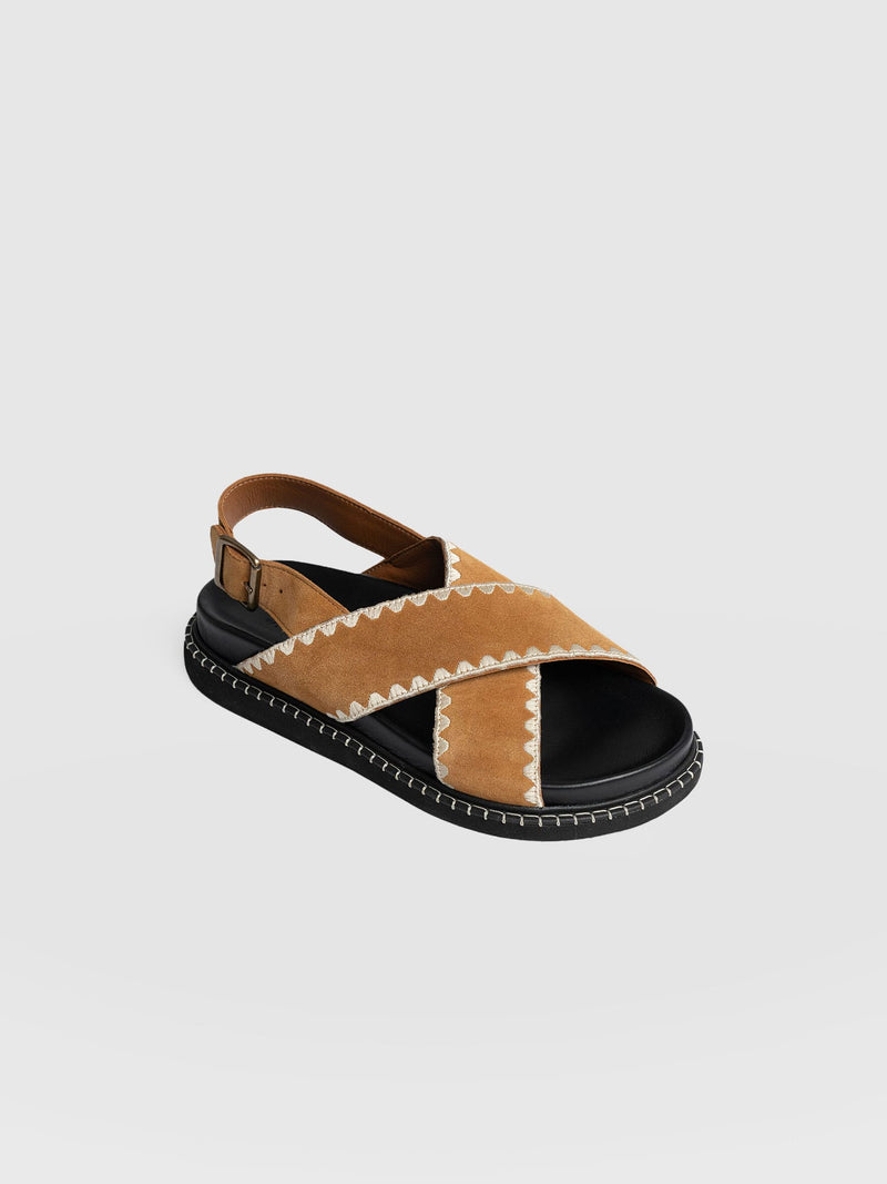 Bonnie Cross Over Sandals - Tan - Women's Shoes | Saint + Sofia® UK