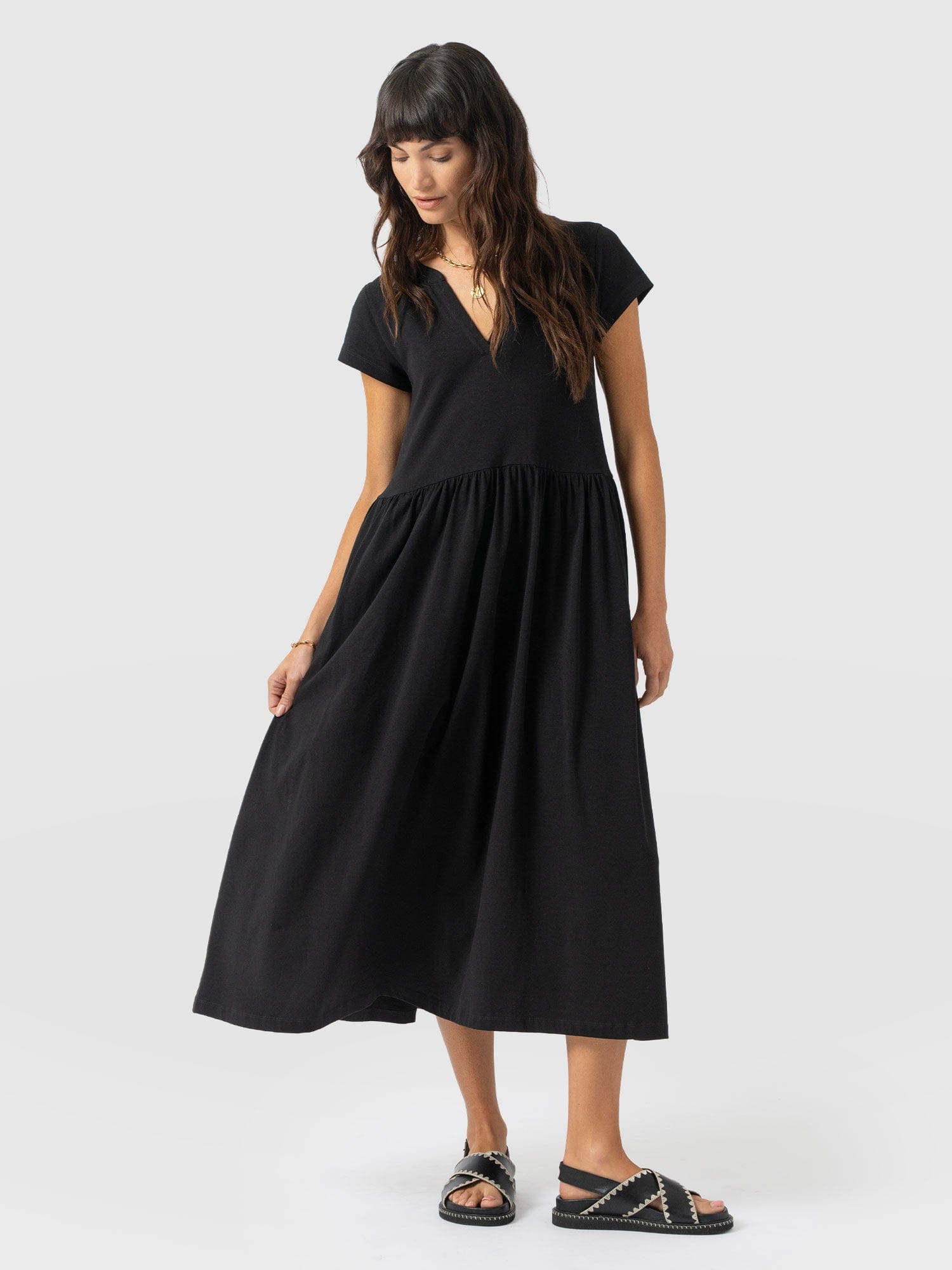 Bonnie V Neck Dress - Black