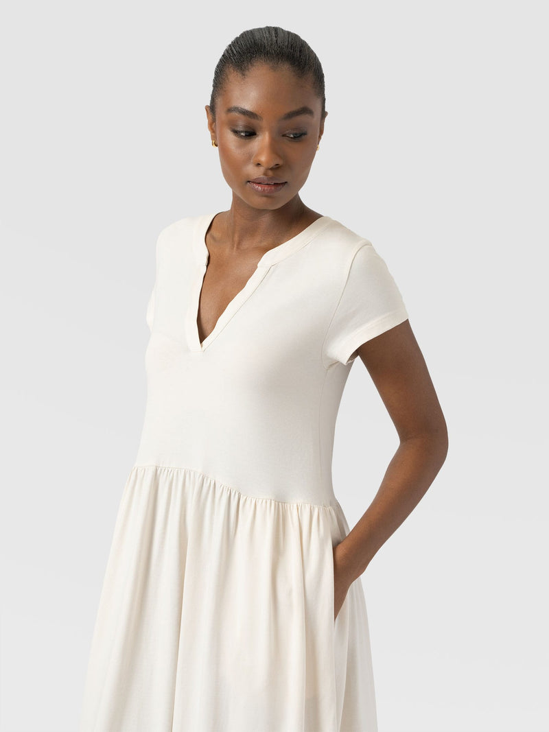 Bonnie V Neck Dress - Cream