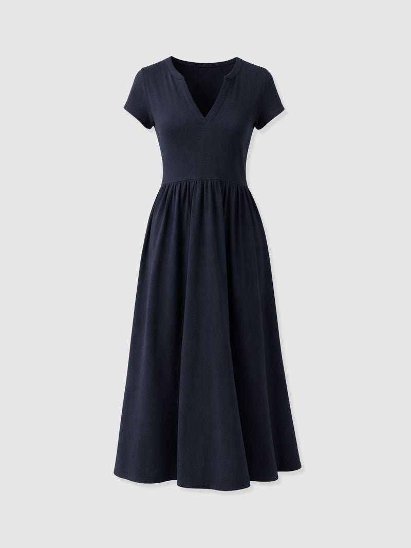 Bonnie V Neck Dress - Navy
