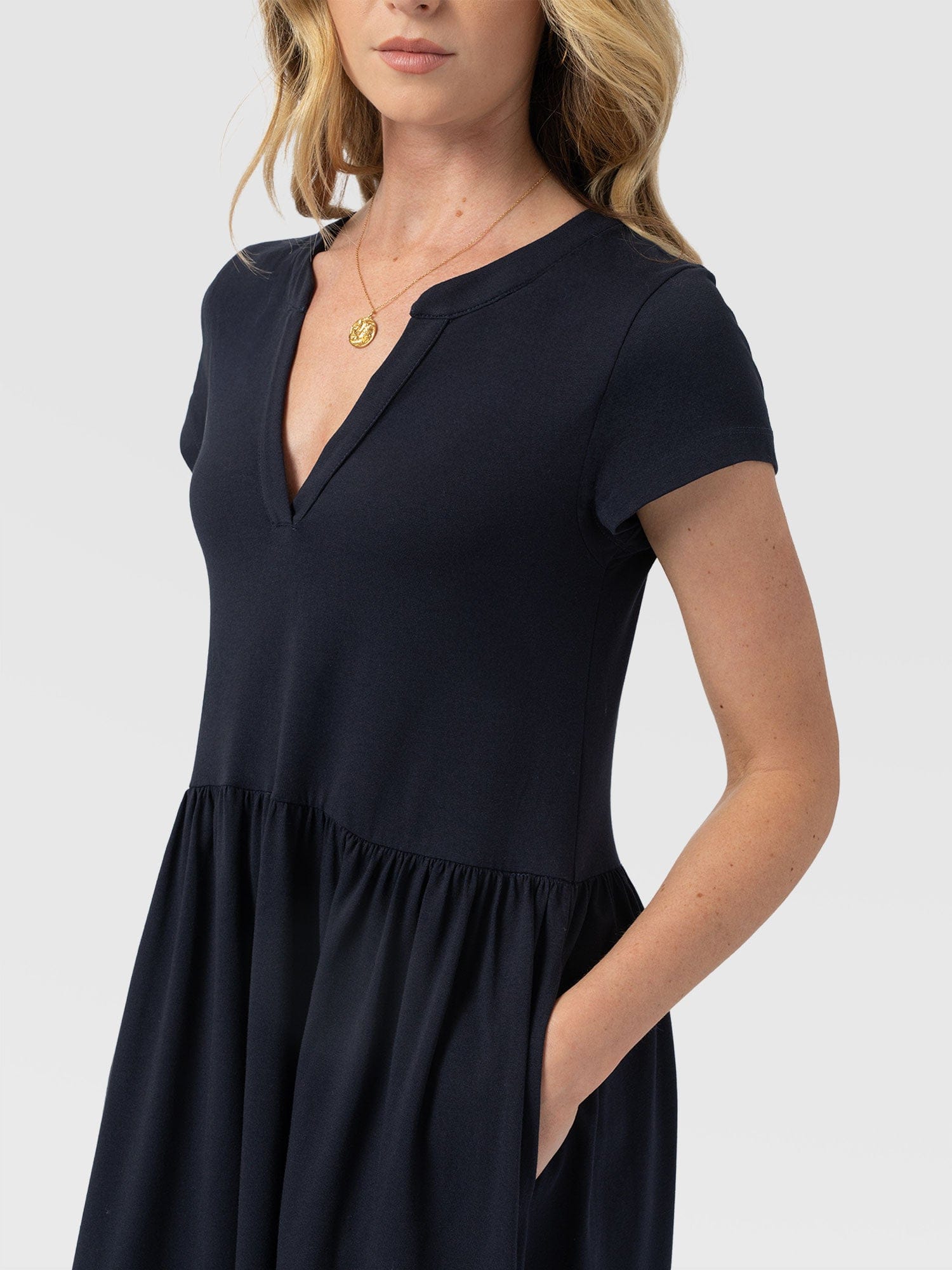 Bonnie V Neck Dress - Navy