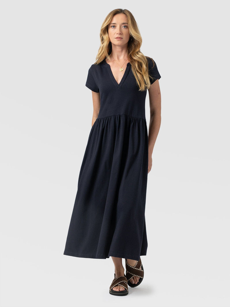 Bonnie V Neck Dress - Navy - Women's Dresses | Saint + Sofia® UK