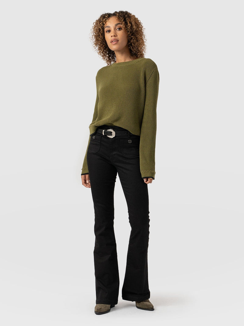 Bowie Stretch Flare Jean Jet Black Denim New