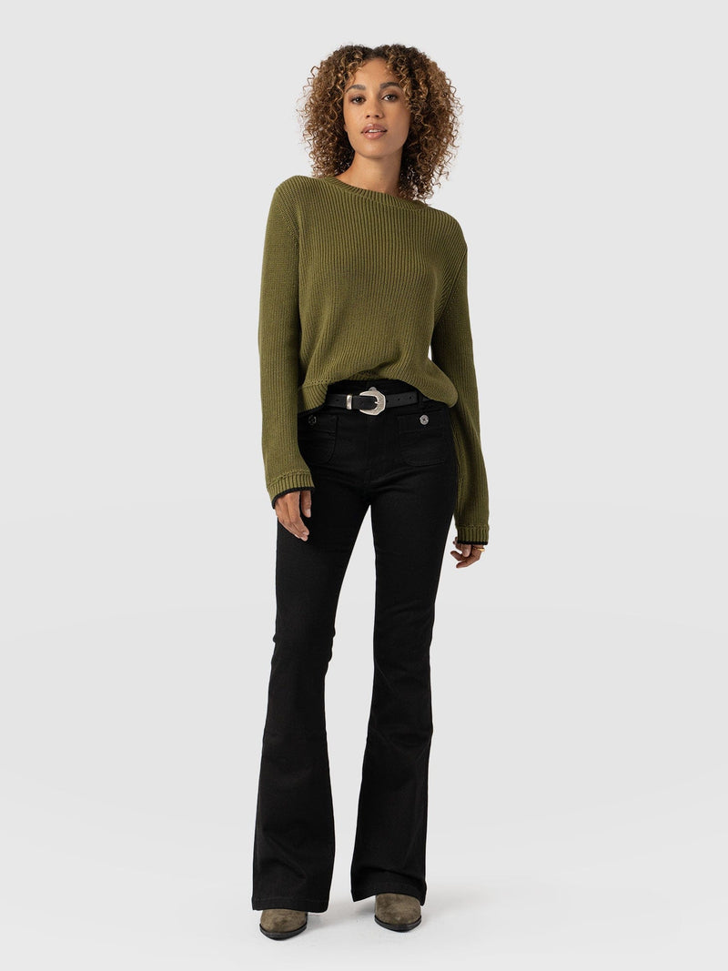 Bowie Stretch Flare Jean Jet Black Denim New