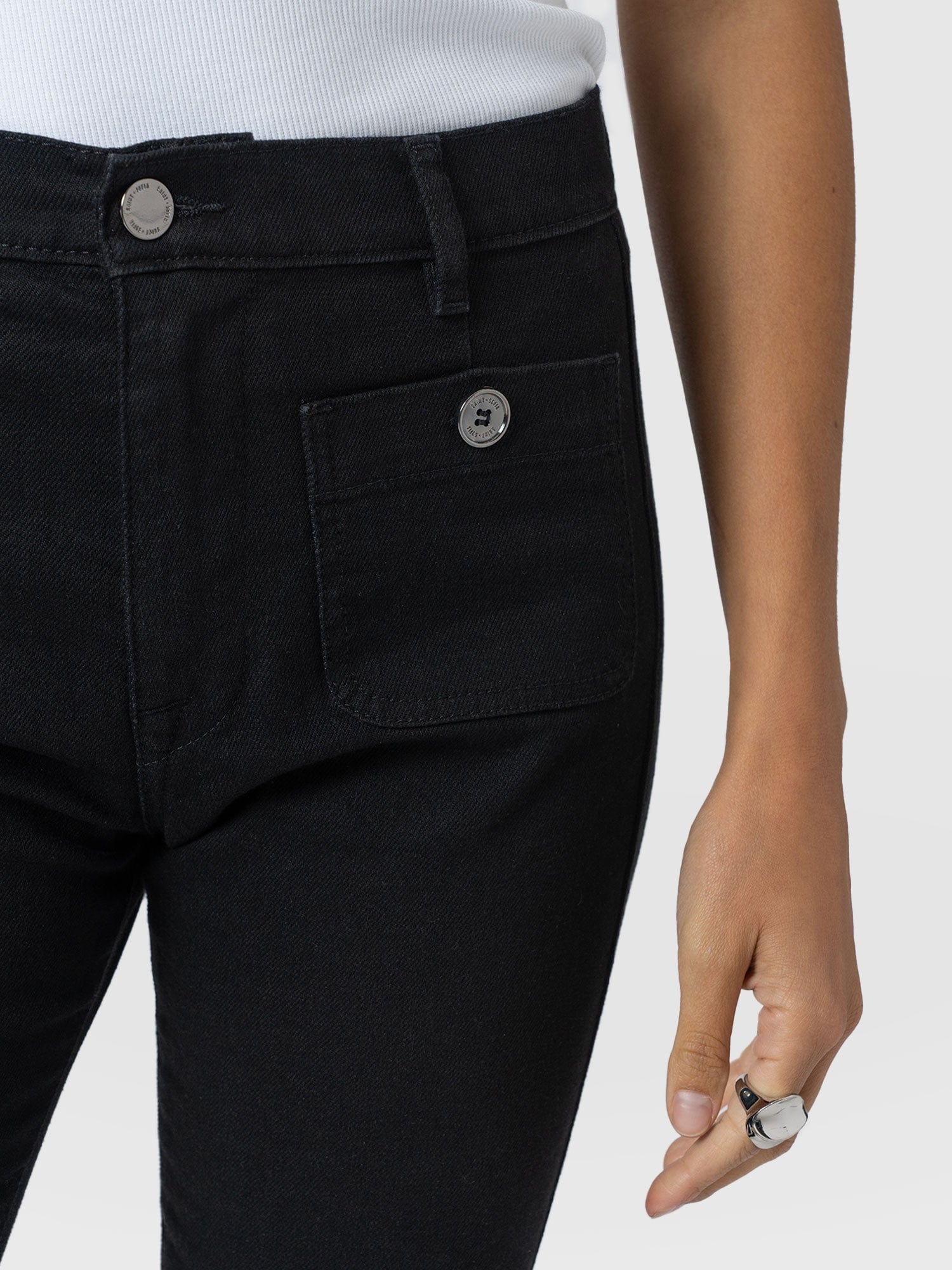 Bowie Stretch Flare Jean - Jet Black - Women's Denims | Saint + Sofia® UK