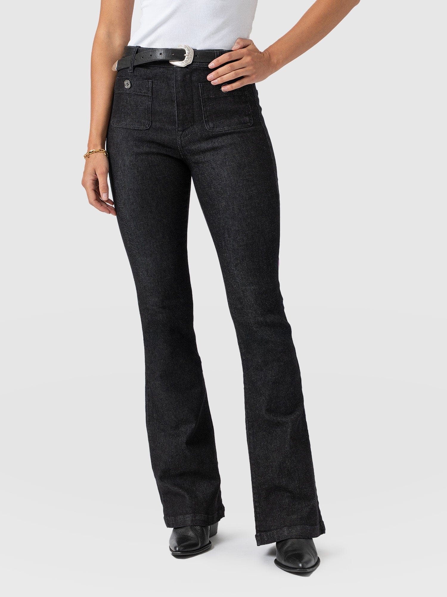 Bowie Stretch Flare Jeans - Black Wash