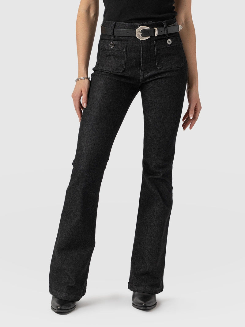 Bowie Stretch Flare Jeans Black Wash - Women's Jeans | Saint + Sofia® UK