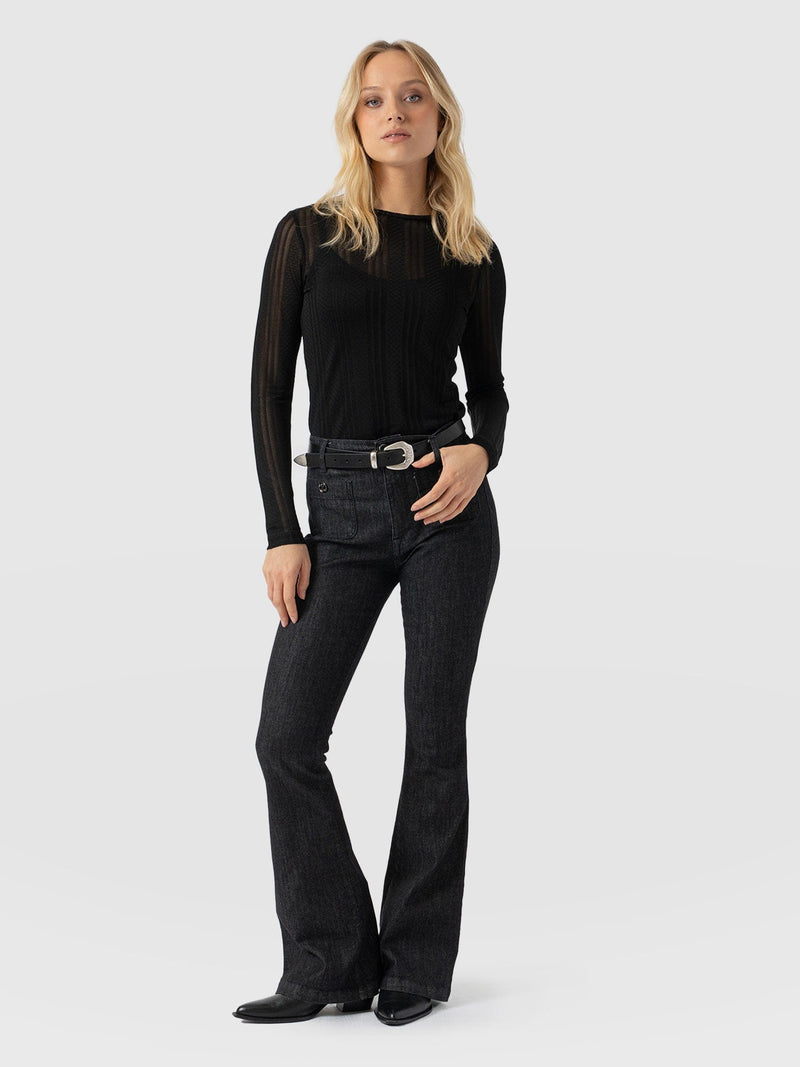 Bowie Stretch Flare Jeans - Black