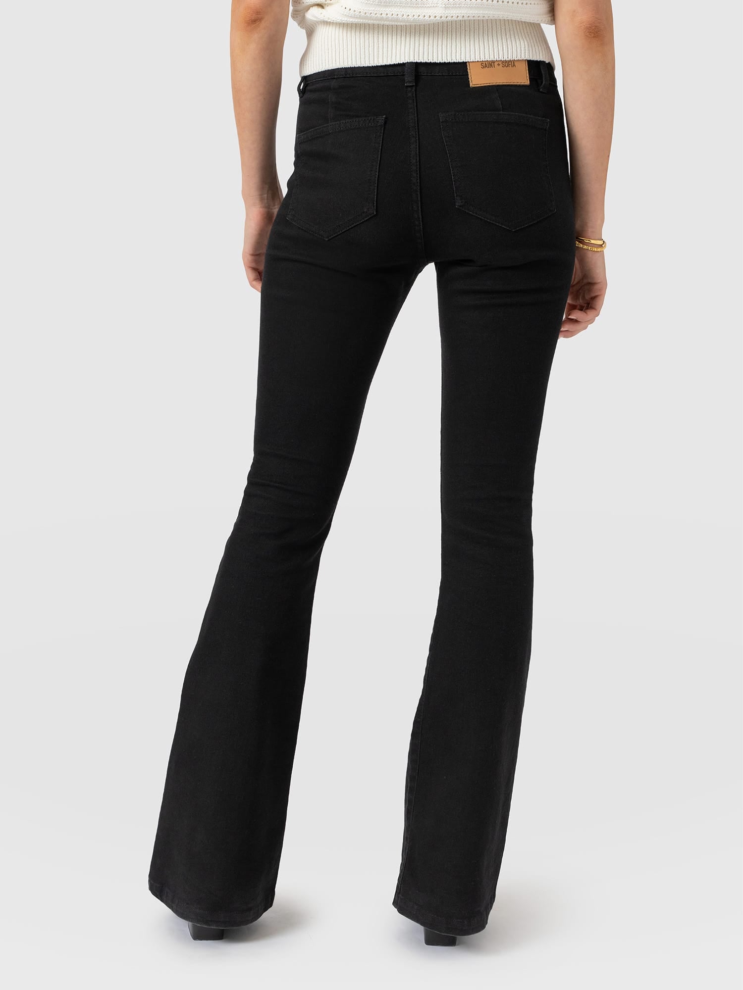 Bowie Stretch Flare Jeans Jet Black - Women's Jeans | Saint and Sofia® UK