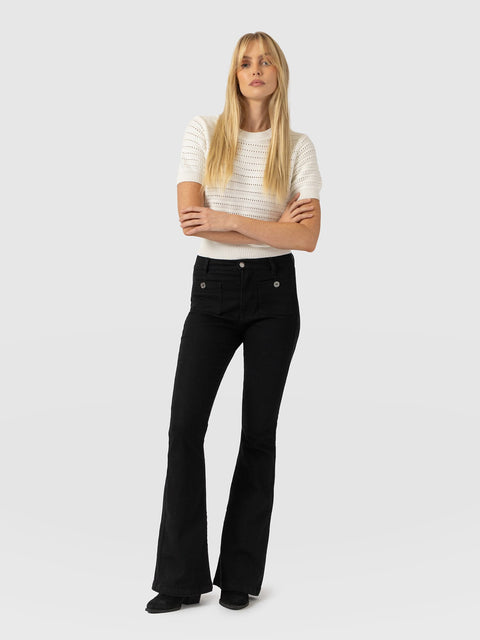 Bowie Stretch Flare Jeans Jet Black - Women's Jeans | Saint and Sofia® UK