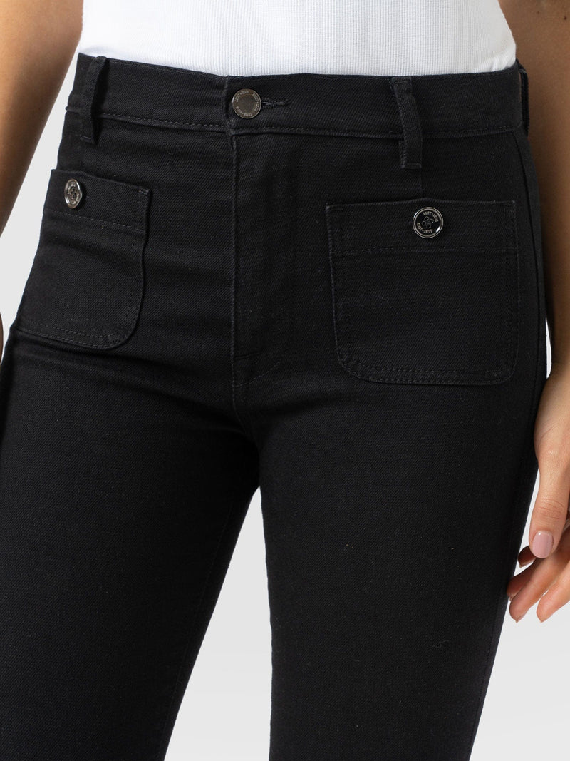 Bowie Stretch Flare Jeans Jet Black - Women's Jeans | Saint + Sofia® UK