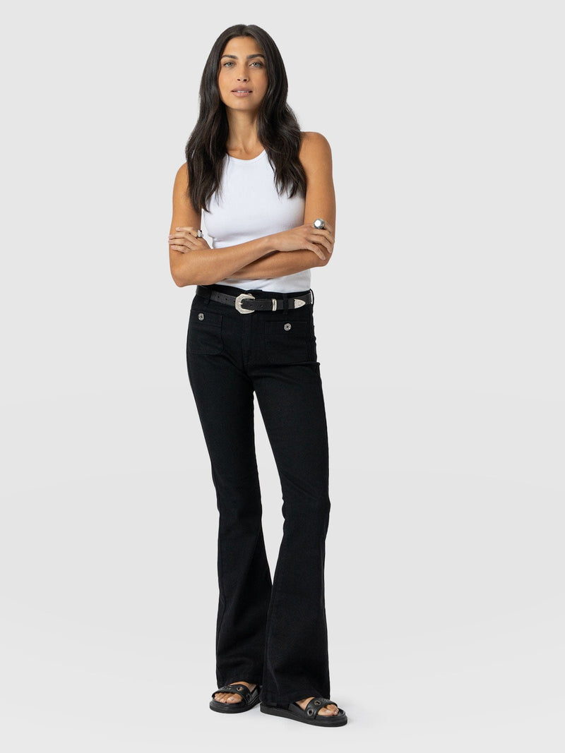 Bowie Stretch Flare Jeans Jet Black - Women's Jeans | Saint + Sofia® UK