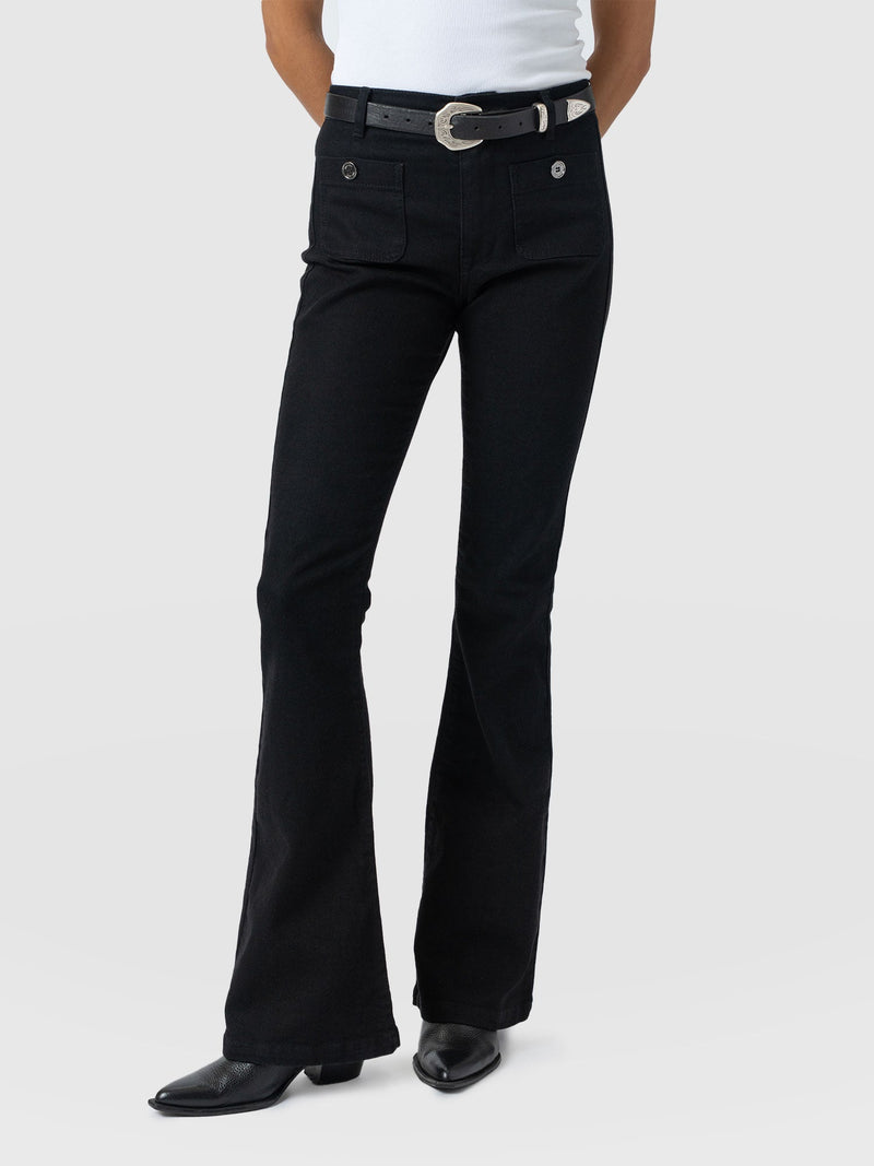 Bowie Stretch Flare Jeans Jet Black - Women's Jeans | Saint + Sofia® UK