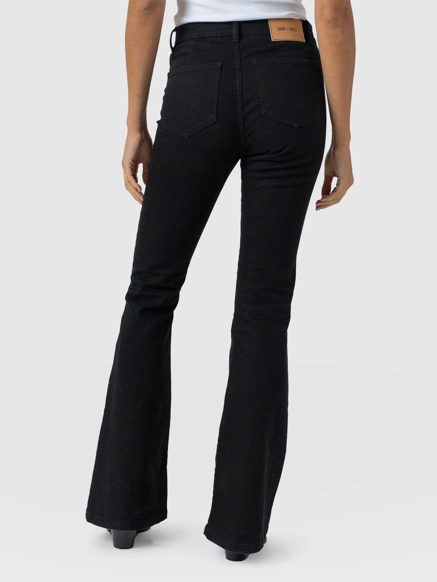Bowie Stretch Flare Jeans Jet Black - Women's Jeans | Saint + Sofia® UK